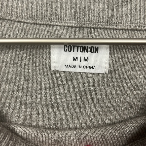 Cotton:On Womens Sweater Gray White M/M Crew Pullover Geo Hem Design Crop Trendy - Picture 2 of 10